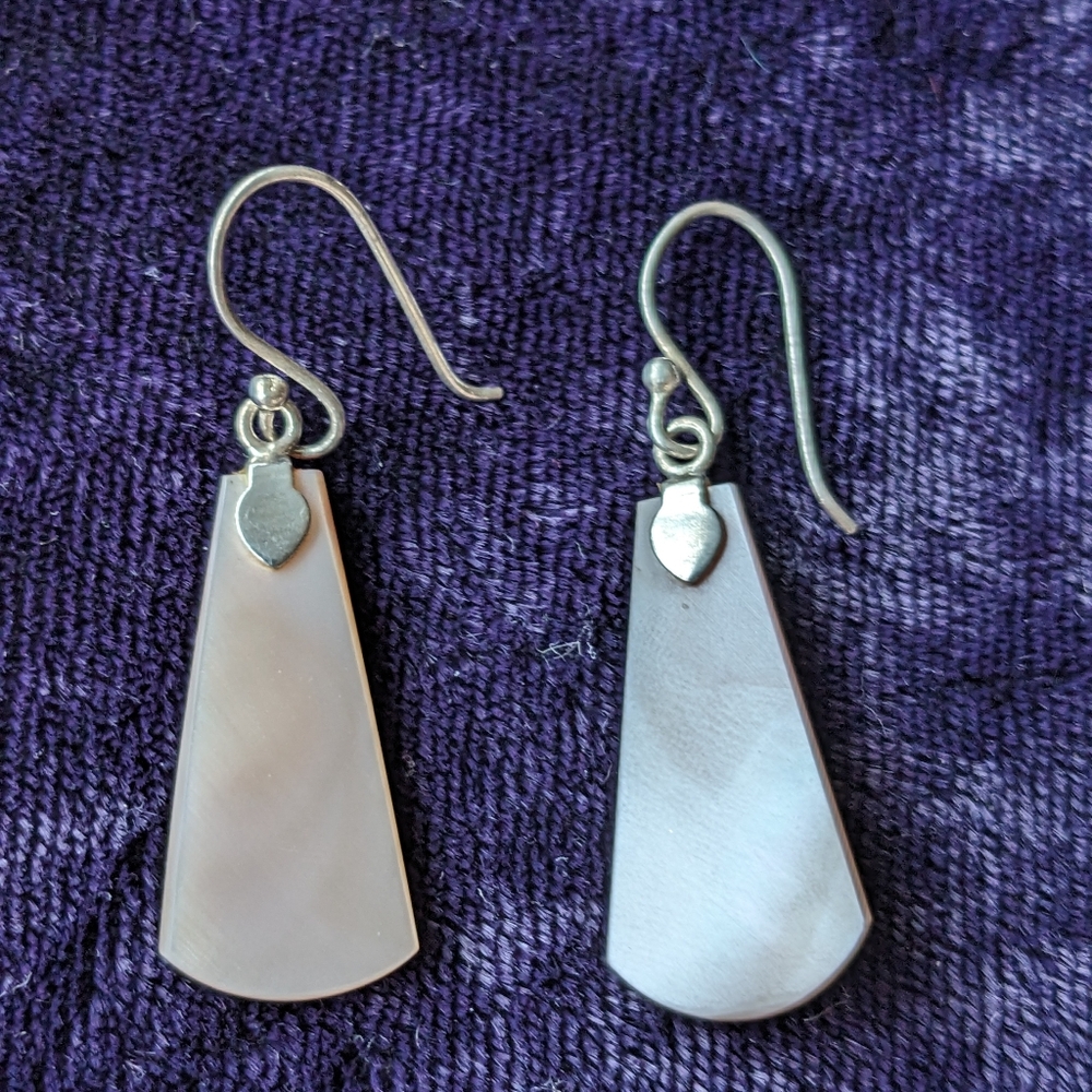 Vintage 925 Sterling Silver Drop Earrings With Pink Mother Of Pearl